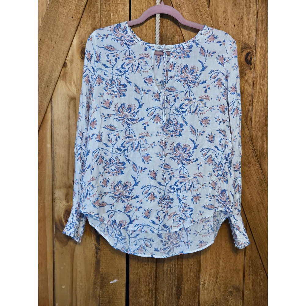Lucky Brand Peasant Blouse Women Large White Floral Smocked Long Sleeve Top #749